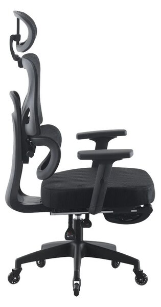 RESIGILAT- Scaun ergonomic, cotiere 3D, suport lombar adaptiv, spătar reglabil pe inaltime, tetiera 3D, suport pentru picioare, pivotant, Mesh, Negru