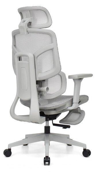 Scaun Ergonomic AirMesh Pro E399-H – Full Mesh, Suport Lombar Reglabil pe Înălțime, Cotiere 4D, Tetiera 3D, Reclinare Automată, Suport Picioare, Gri