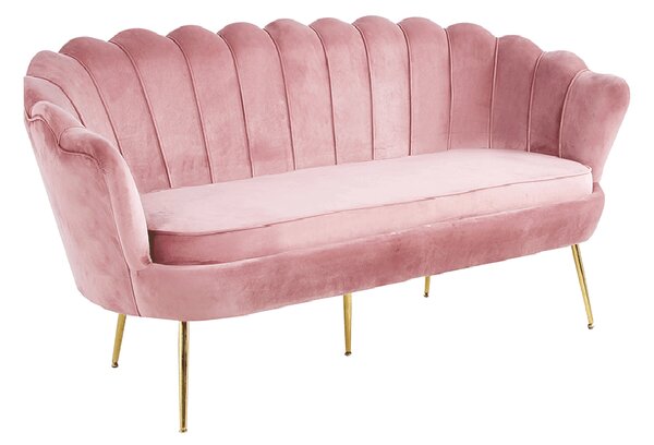 Canapea de lux, 3 locuri, ţesătură de catifea roz / crom auriu, stil Art-deco, NOBLIN