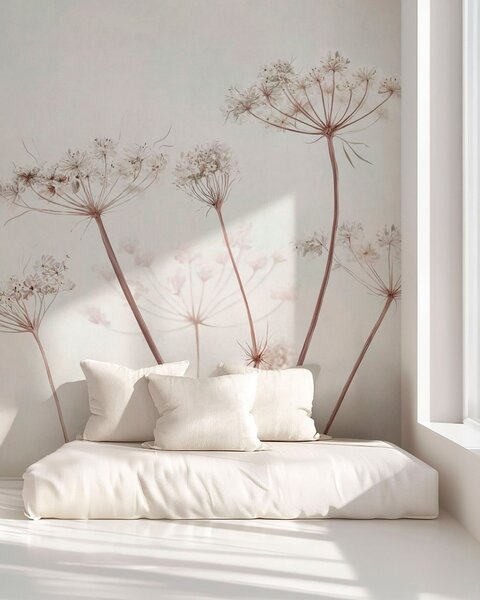 Tapet Umbele uscate pe un fundal minimalist, deschis la culoare, Fototapet Flori, Fototapet Flori Mari, w05543 : Uwalls.ro