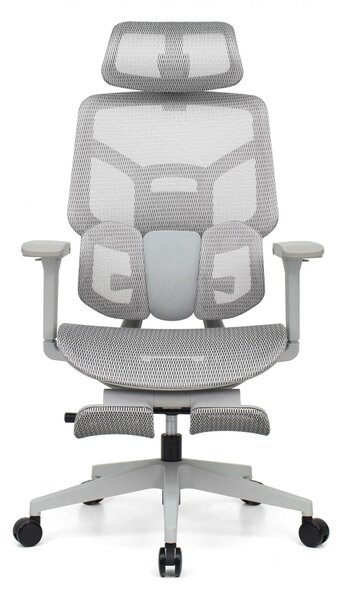 Scaun Ergonomic AirMesh Pro E399-H – Full Mesh, Suport Lombar Reglabil pe Înălțime, Cotiere 4D, Tetiera 3D, Reclinare Automată, Suport Picioare, Gri