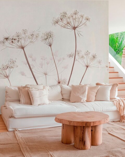 Tapet Umbele uscate pe un fundal minimalist, deschis la culoare, Fototapet Flori, Fototapet Flori Mari, w05543 : Uwalls.ro