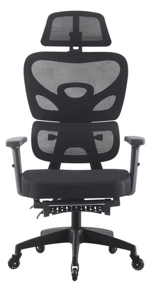 RESIGILAT- Scaun ergonomic, cotiere 3D, suport lombar adaptiv, spătar reglabil pe inaltime, tetiera 3D, suport pentru picioare, pivotant, Mesh, Negru