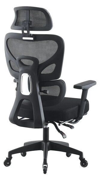 RESIGILAT- Scaun ergonomic, cotiere 3D, suport lombar adaptiv, spătar reglabil pe inaltime, tetiera 3D, suport pentru picioare, pivotant, Mesh, Negru