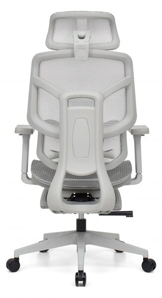 Scaun Ergonomic AirMesh Pro E399-H – Full Mesh, Suport Lombar Reglabil pe Înălțime, Cotiere 4D, Tetiera 3D, Reclinare Automată, Suport Picioare, Gri