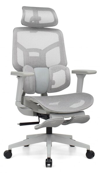 Scaun Ergonomic AirMesh Pro E399-H – Full Mesh, Suport Lombar Reglabil pe Înălțime, Cotiere 4D, Tetiera 3D, Reclinare Automată, Suport Picioare, Gri