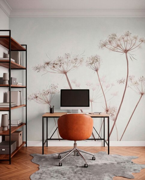 Tapet Umbele uscate pe un fundal minimalist, deschis la culoare, Fototapet Flori, Fototapet Flori Mari, w05543 : Uwalls.ro