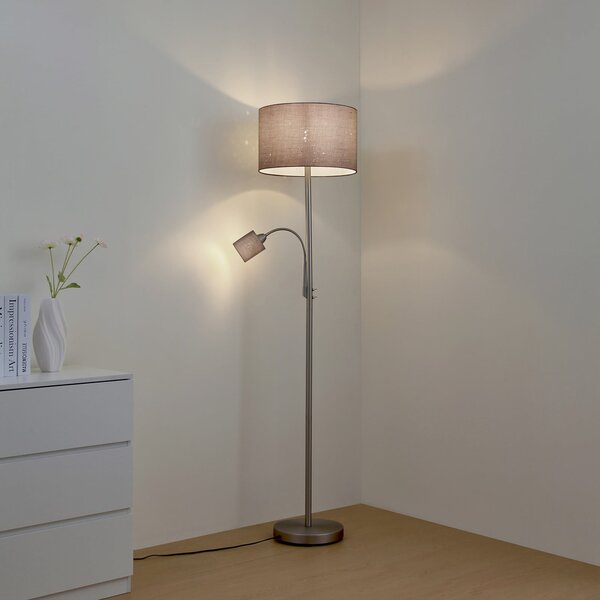 Lampadar Lindby, Jaileen, Gri, Camera de zi, Țesătură / Textil, Modern