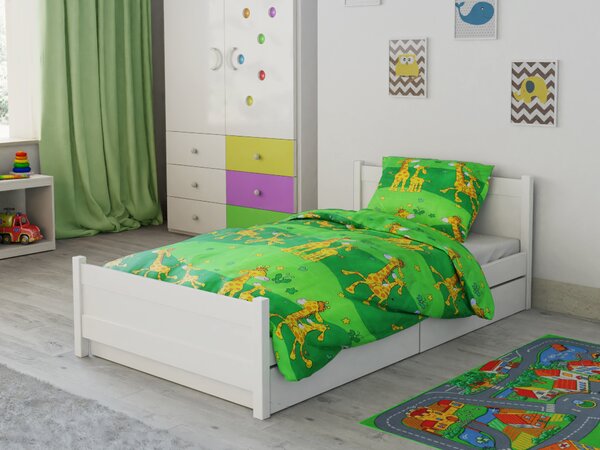 Lenjerie de pat creponata pentru patut Girafa verde