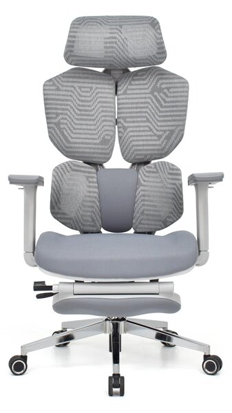 Scaun Ergonomic ProMesh X4D – Tetieră 4D, Suport Lombar Reglabil, Cotiere 4D, Sezut Translatie, Reclinare, Suport Picioare, Mesh, Gri