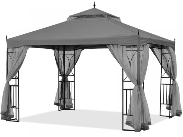ABCCANOPY Foișor de gradina 3.05x3.05 m - Foișor exterior cu cadru din oțel și plasă de țânțari pentru gazon, curte, grădină, terasă, Gri