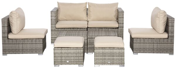 Outsunny Set Mobilier de Grădină Lux 8 Piese, Canapea, Perne Detașabile și Lavabile, Ratan PE Bej, Spațios | Aosom Romania