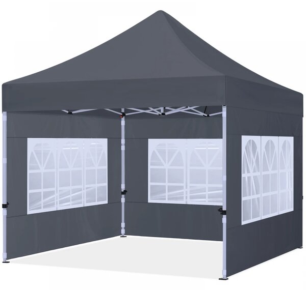ABCCANOPY – Cort pliabil 3x3 m, înălțime reglabilă 3 trepte, pereți cu ferestre transparente, impermeabil, protecție împotriva zăpezii și ploii, Gri
