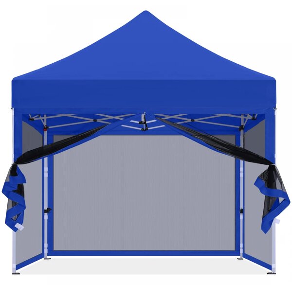 ABCCANOPY – Cort pavilion pliabil 3x3 m, cu pereți Mesh anti-insecte, înălțime reglabilă (3 trepte), impermeabil, protecție UV, Albastru