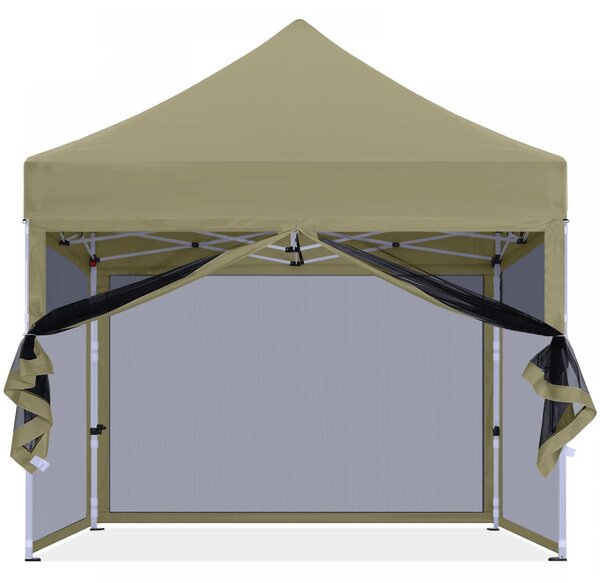 ABCCANOPY – Cort pavilion pliabil 3x3 m, cu pereți Mesh anti-insecte, înălțime reglabilă (3 trepte), impermeabil, protecție UV, Kaki