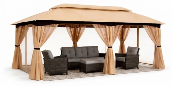ABCCANOPY Foișor de gradina 305x610 cm, cadru din oțel și plasă de țânțari pentru gazon, curte, grădină, terasă, Kaki