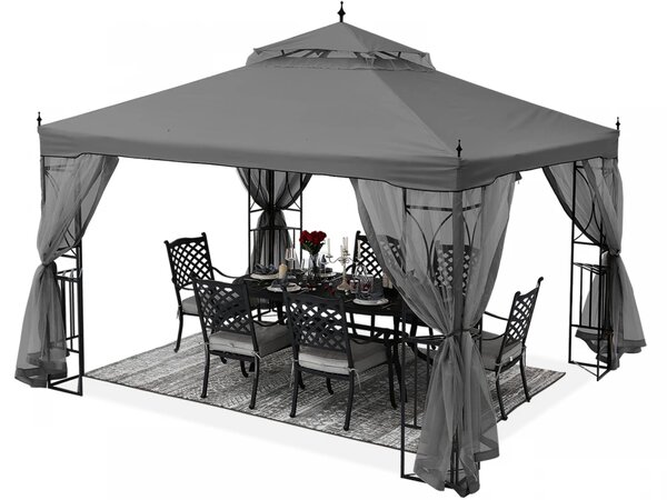 ABCCANOPY Foișor de gradina 3.05x3.05 m - Foișor exterior cu cadru din oțel și plasă de țânțari pentru gazon, curte, grădină, terasă, Gri