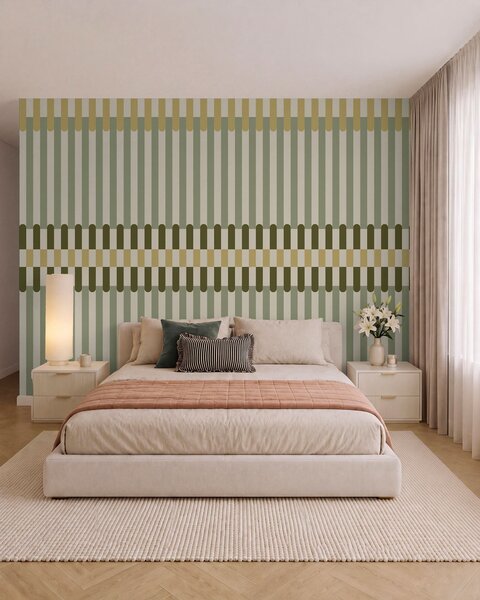 Tapet Model cu dungi în nuanțe de verde și nisip, Fototapet Geometrie, w05150 : Uwalls.ro