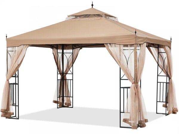 ABCCANOPY Foișor de gradina 3.05x3.05 m - Foișor exterior cu cadru din oțel și plasă de țânțari pentru gazon, curte, grădină, terasă, Kaki
