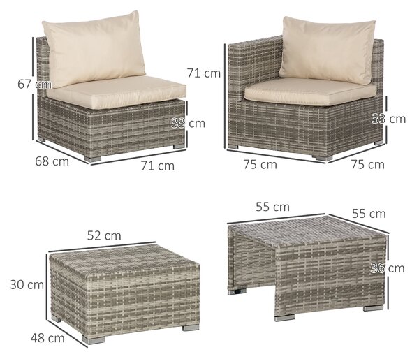 Outsunny Set Mobilier de Grădină Lux 8 Piese, Canapea, Perne Detașabile și Lavabile, Ratan PE Bej, Spațios | Aosom Romania