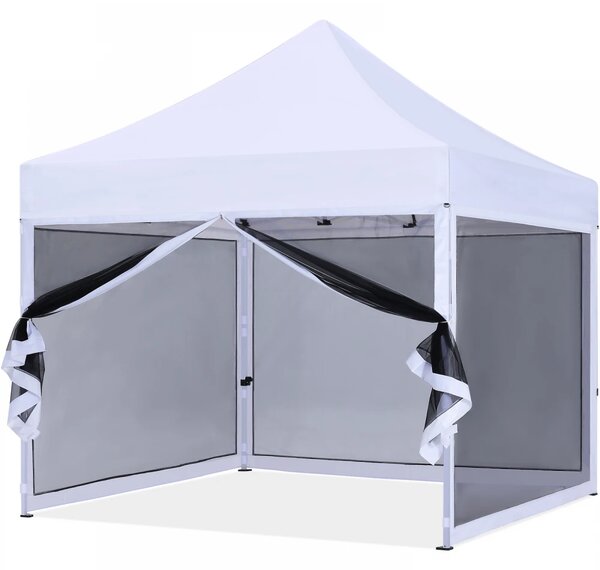ABCCANOPY – Cort pavilion pliabil 3x3 m, cu pereți Mesh anti-insecte, înălțime reglabilă (3 trepte), impermeabil, protecție UV, Alb