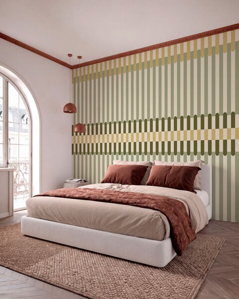 Tapet Model cu dungi în nuanțe de verde și nisip, Fototapet Geometrie, w05150 : Uwalls.ro