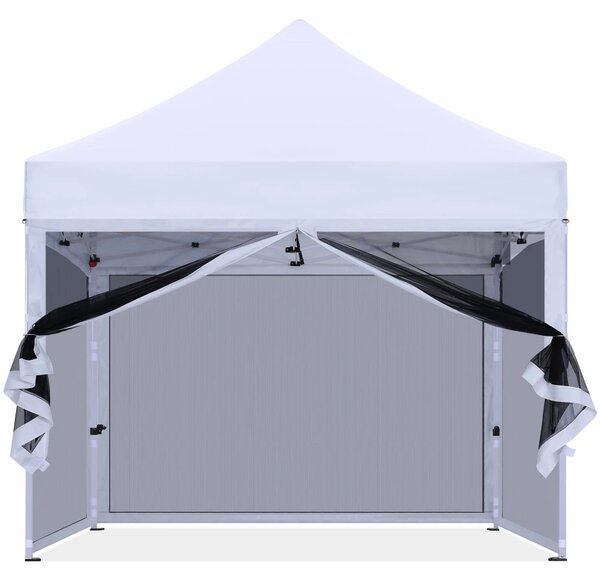 ABCCANOPY – Cort pavilion pliabil 3x3 m, cu pereți Mesh anti-insecte, înălțime reglabilă (3 trepte), impermeabil, protecție UV, Alb