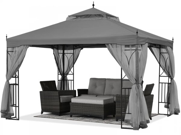 ABCCANOPY Foișor de gradina 3.05x3.05 m - Foișor exterior cu cadru din oțel și plasă de țânțari pentru gazon, curte, grădină, terasă, Gri