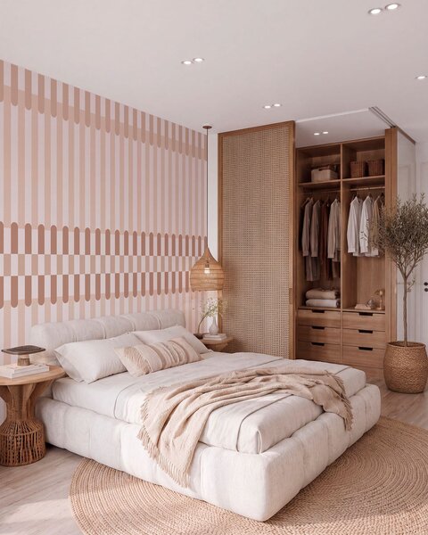 Tapet Model cu dungi în nuanțe de roz deschis, Fototapet Geometrie, w05150v1 : Uwalls.ro