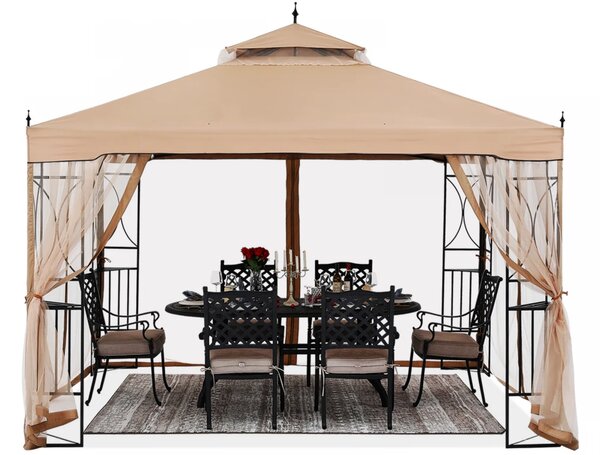 ABCCANOPY Foișor de gradina 3.05x3.05 m - Foișor exterior cu cadru din oțel și plasă de țânțari pentru gazon, curte, grădină, terasă, Kaki