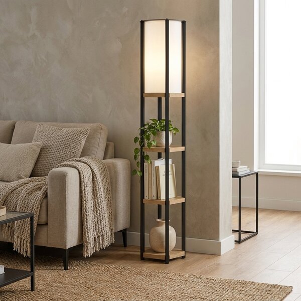 Lampadar de podea cu rafturi Starda, Negru, 25x25x150 cm