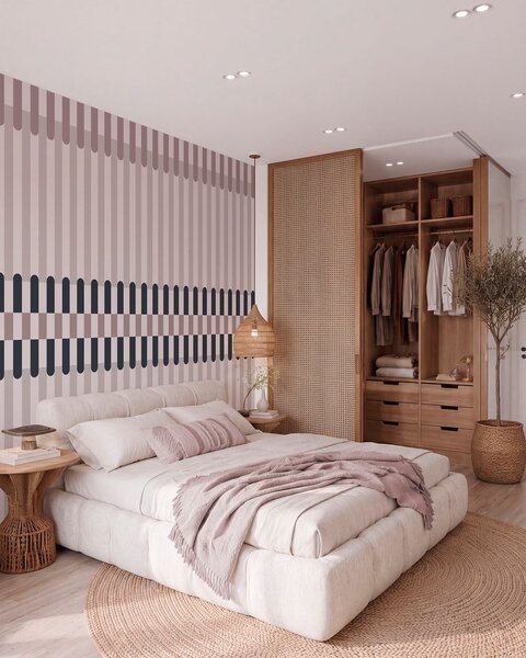 Tapet Model în dungi în nuanțe de crem și albastru închis, Fototapet Geometrie, w05150v2 : Uwalls.ro