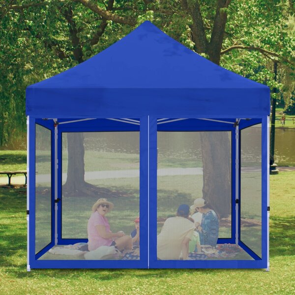 ABCCANOPY – Cort pavilion pliabil 3x3 m, cu pereți Mesh anti-insecte, înălțime reglabilă (3 trepte), impermeabil, protecție UV, Albastru