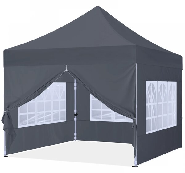 ABCCANOPY – Cort pliabil 3x3 m, înălțime reglabilă 3 trepte, pereți cu ferestre transparente, impermeabil, protecție împotriva zăpezii și ploii, Gri