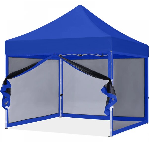 ABCCANOPY – Cort pavilion pliabil 3x3 m, cu pereți Mesh anti-insecte, înălțime reglabilă (3 trepte), impermeabil, protecție UV, Albastru