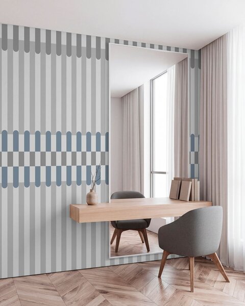 Tapet Model în dungi în nuanțe de gri și albastru, Fototapet Geometrie, w05150v6 : Uwalls.ro