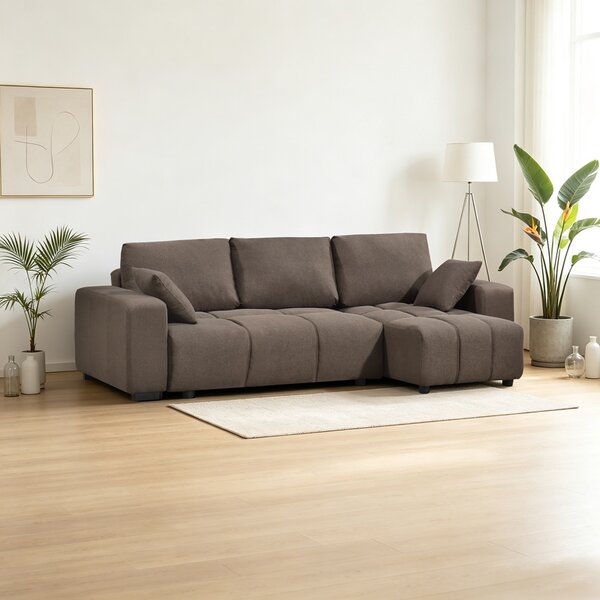 Coltar extensibil cu spatiu de depozitare Belda, Maro inchis, 138x246x82 cm