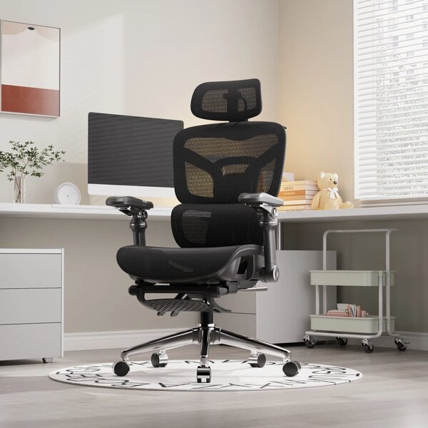 RESIGILAT- Scaun ergonomic, Sezut translatie, cotiere 9D, tetiera 3D, suport lombar 3D Adaptive, pivotant, suport picioare, Negru