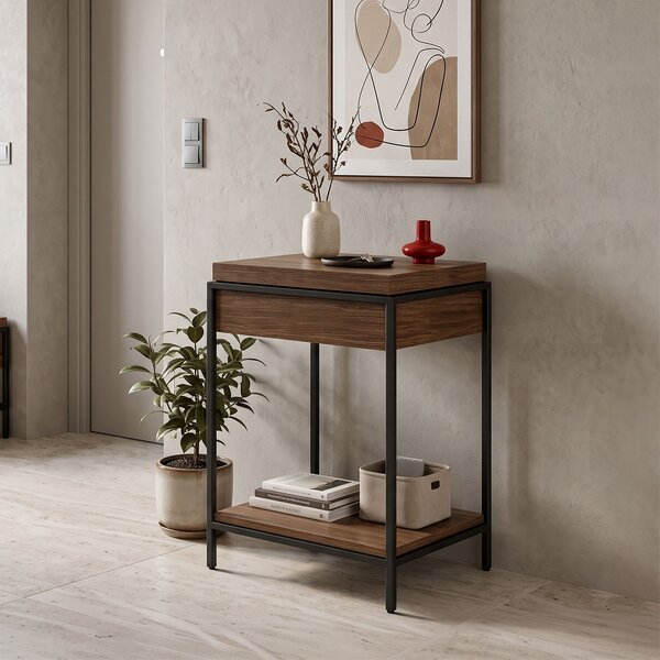 Consola cu spatiu de depozitare Odar, Nuc, 63x63x80 cm