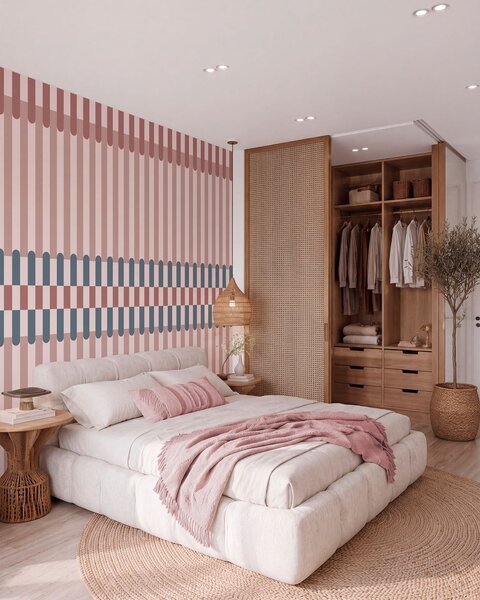 Tapet Model cu dungi în nuanțe de roz și albastru, Fototapet Geometrie, w05150v5 : Uwalls.ro