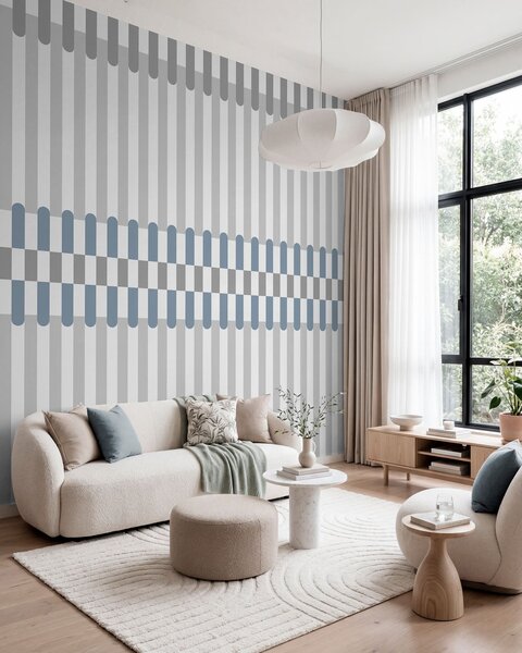 Tapet Model în dungi în nuanțe de gri și albastru, Fototapet Geometrie, w05150v6 : Uwalls.ro