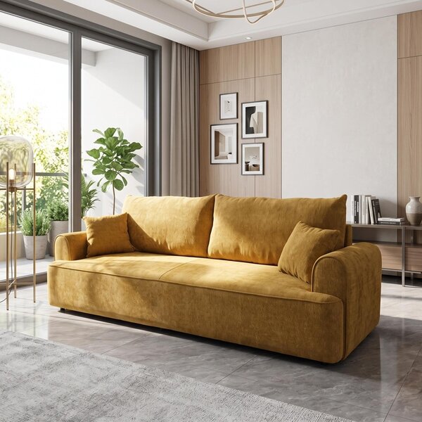 Coltar extensibil 3 locuri si spatiu de depozitare Storida, Galben, 94x255x92 cm