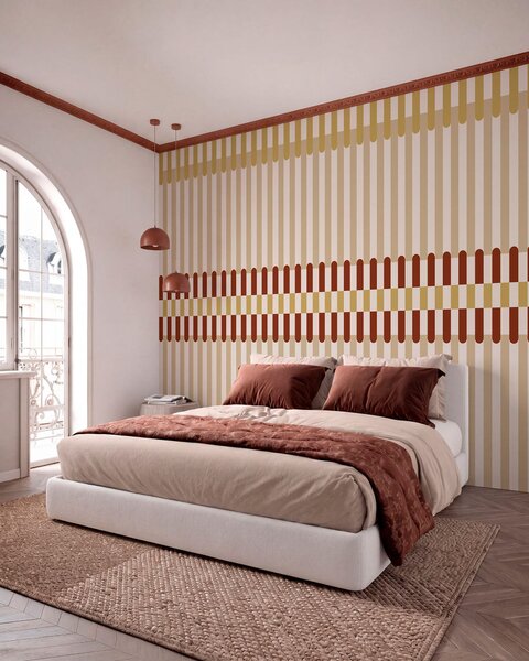 Tapet Model în dungi în nuanțe de bej și teracotă, Fototapet Geometrie, w05150v3 : Uwalls.ro