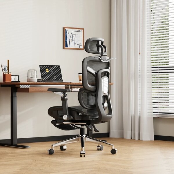 RESIGILAT- Scaun ergonomic, Sezut translatie, cotiere 9D, tetiera 3D, suport lombar 3D Adaptive, pivotant, suport picioare, Negru