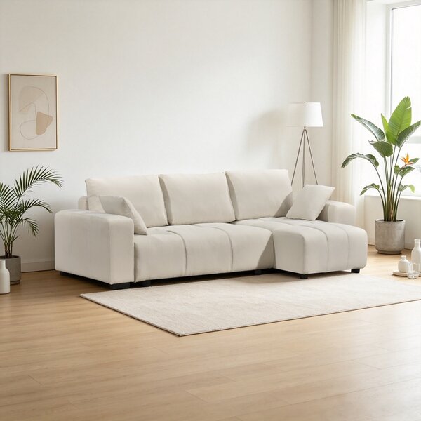 Coltar extensibil cu spatiu de depozitare Belda, Crem, 138x246x82 cm