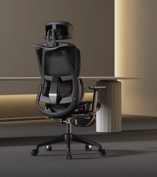 Scaun ergonomic, functie translatie sezut, cotiere reglabile 3D, tetiera 3D, suport lombar 3D Adaptive, pivotant, suport picioare, Negru