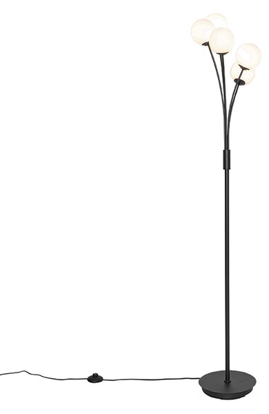 Lampă de podea modernă neagră cu sticlă opal 5 lumini - Atena