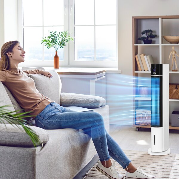HOMCOM Ventilator Coloană cu 3 Moduri Răcire, 3 Viteze, Telecomandă, 60W, Design Elegant, Alb | Aosom Romania