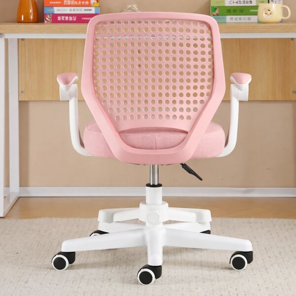 Scaun ergonomic copii, Reglabil pe inaltime, Cotiere rabatabile 2D, Roti blocare automata, baza PP, Roz