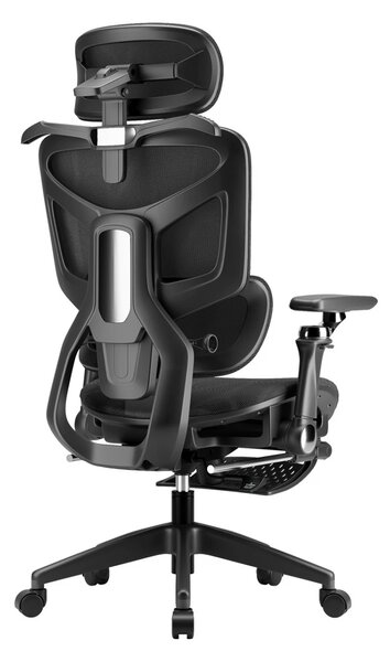 Scaun ergonomic, translatie sezut, cotiere 6D, tetiera 3D, suport lombar reglabil, pivotant, suport pentru picioare, Negru